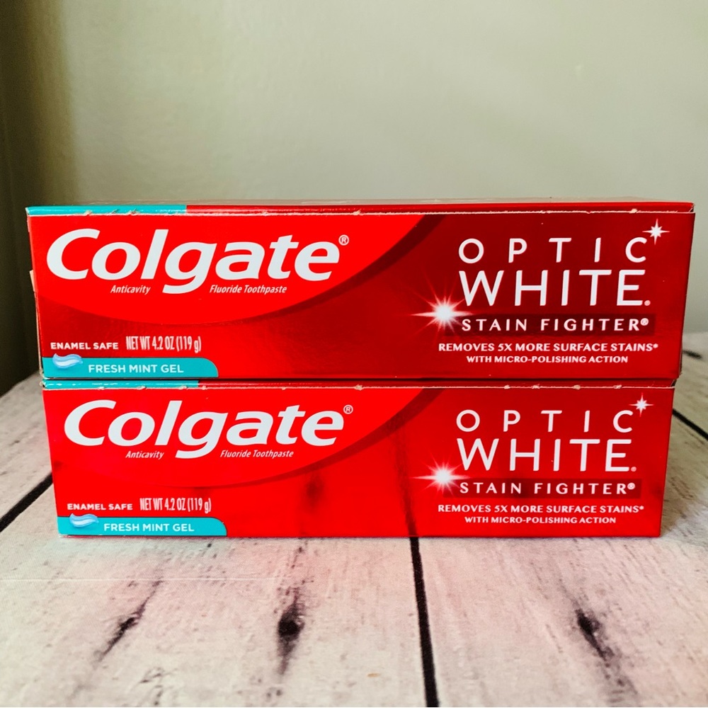 🎀 2x Colgate Optic White Stain Fighter Fresh Mint Gel 4.2 Oz
